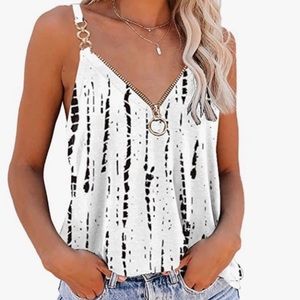 Amazon White Black Patterned V-Neck Tank Top
